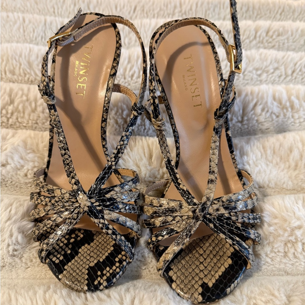 Twin-Set Women's Snakeskin Sandals - Black and Tan